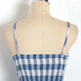 Advbridge NEW Blue White Plaid Pin Up Vintage Retro Dresses Spaghetti Strap One Shoulder Women Summer Dress