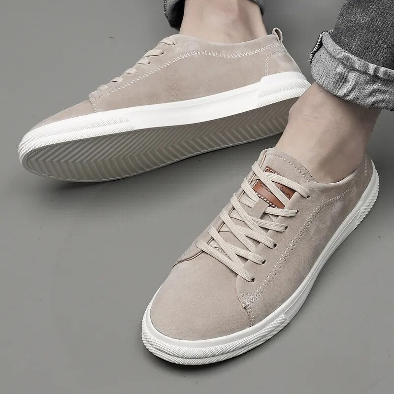 Advbridge White Fashion Men's Leather Sneakers Breathable Casual Loafer Shoes Mens Vulcanized Shoes Skate Shoes Men Tenis Masculino Comfy