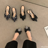 Advbridge Bow Sandals Women Summer Pointed Low Heel Sandals Women Fashion Baotou Thin Strap Sandals High Heels Sandalias De Mujer