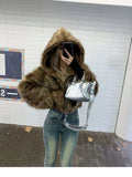 Advbridge  Autumn Winter Chic Luxury Short Soft Thick Warm Hairy Shaggy Faux Fur Coat Women with Hood Zipper Fluffy Jacket 2024