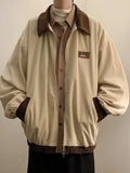 Advbridge Men Jackets Contrast Color Vintage Hong Kong Style Loose Leisure All-match Cozy Lapel Teens Streetwear Youthful Warm Classic