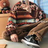 Advbridge Harajuku Style Sweater Men's Loose Casual Round Neck Knitted Sweater Korean Version Trendy Ins Hong Kong Style Versatile Sweater