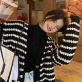 Advbridge Harajuku Xiaoxiang Knitted Cardigan Autumn 2024 Style Temperament With Chic Lazy Striped V-Neck Thick Sweater Coat Women Trend