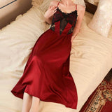 ADVBRIDGE  -  Women's Silk Cami Nightdress Backless Cross Spaghetti Strap Lace Trim V Neck Pajama Dress Summer Nightgown Sleepwear