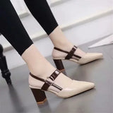 Advbridge Zapatos De Mujer Women Casual Pointed Toe Black Patent Leather Buckle Strap High Quality Heel Shoes for Party A1021