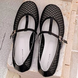 ADVBRIDGE  -  High Quality Hollow Mesh Flat Sandals Women Fashion Round Toe Narrow Band Buckle Women Sandals Simple Comfortable Designer Shoes