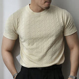 Advbridge Vintage Twist Knitted Tops Streetwear Short Sleeve Breathable 2024 Slim Pullover T-Shirt Men Clothing Solid O-Neck Summer Shirts