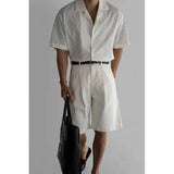 ADVBRIDGE  -  Summer Short Sleeved Shirt Men Oversized Beige Casual Shirt Streetwear Men Korean Loose Hollow Shirt Mens Hawaiian Shirts