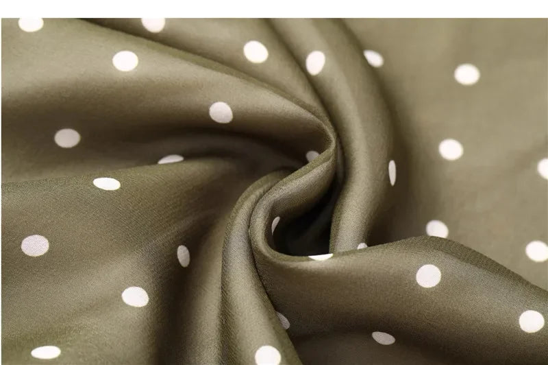 ADVBRIDGE  -  Summer Fashion Green Polka Dot Dress Women French Retro Elegant Slim Long Womens Dresses V-neck Sleeveless Silk Vestido