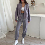 Advbridge Elegant Tracksuit Solid 2Pc Set Fashion Zipper Lapel Sweatshirt & Elastic Waist Pant Suit Women Casual Long Sleeve Loose Outfit