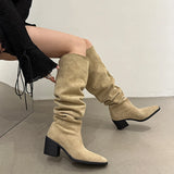 Advbridge Designer Vintage Women Knee High Boots Fashion Slip On Long Booties Autumn Winter Thick Heels Ladies Shoes