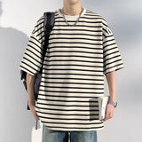 ADVBRIDGE  -  M-XXXXXL Plus Size Men Breathable Striped Plus-Size T-Shirts 2025's Viral Comfort Staple for Inclusive Summer Fashion Clothing