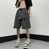 Advbridge Summer Fake Two Piece Design Shorts Men Fashion Streamer Overalls Hip Hop Sports Elastic Waist Casual Pants Loose Wide-leg Pants