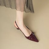Advbridge 2024 New Summer French Wine Red Pointed Patent Leather Mid-heel Overhead Sandals for Women Retro Skinny Heel Back Empty Shoes