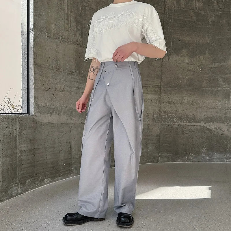 Advbridge Korean Style Men's High Waist Suit Pants Casual Simple Solid Color Bottom Straight Wide Leg Male Loose Trousers 2024 Summer