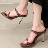 ADVBRIDGE  -  High Quality Soft Leather Slide Sandals Women Sexy Square Toe Peep Toe Thin High Heels Comfortable Elegant Women's Slippers