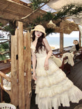 Advbridge Woman French Elegant Midi Dress Even Party Holiday Fairy Cake Dress Casual Beach Pure Color Korean Fashion Dress Slim Design