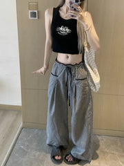 Advbridge  Sweet Black Women Plaid Pants Coquette Japanese Style Cute Wide Leg Trousers Harajuku Kawaii Palazzo Pants Vintage Y2k