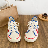 ADVBRIDGE  -  New Women Colorblock Vulcanized Canvas Sneakers Flat Sole Lace-Up Soft Comfort Latex Cushion Summer Student Casual Shoes