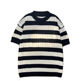 ADVBRIDGE  -  Summer Ice Silk Short Sleeve Men's Mesh Quick-drying T-shirt Loose Clothes Men's Striped Contrast Silk T-shirt Men Q44