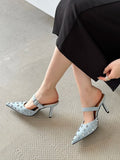 ADVBRIDGE  -   Crystal Diamond Buckle Strap Pointed Toe Women Pumps Slippers Fashion Party Prom Thin High Heels Shoes