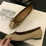 ADVBRIDGE  -  Brand Ballet Mary Jane Shoes Women Bowknot Shallow Leopard Print Fashion Dress Shoes Comfort Suede Elegant Flat Shoes Women