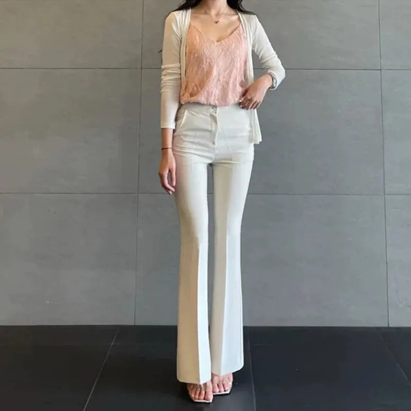 ADVBRIDGE  -  Korea High Waist Women Casual Pants Y2K Elegant Office Lady Slim Flared Pants Fashion Solid Streetwear All Match Female Trousers