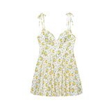 ADVBRIDGE  -  Women Apricot with Orange Floral Print Bow Lacing Up Strap Sling Dress French Style Retro Summer Short Dresses Holiday Robe