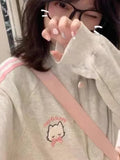 Advbridge Japanese Fashion Kawaii Zipper Hoodie Women Harajuku Cute Pink Cat Embroidery Oversized Hooded Sweatshirt  Winter