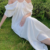 Advbridge Hanging Neck Off Shoulder Dress, Women'S White Jacquard Design, Unique And Beautiful Temperament, Seaside Vacation Long Dress