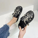 Advbridge Summer Women Slippers Platform Rivets Punk Rock Leather Mules Creative Metal Fittings Casual Party Shoes Female Outdoor Slides