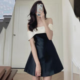 Advbridge One-Shoulder Back Bow Design Dress Women Black White Vestidos French High-Quality Ladies Korean Chic Summer Femme Robe