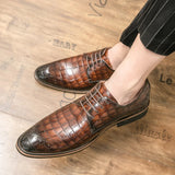 Advbridge Classic Formal Shoes Men's Wedding Shoes Black Dress Shoes Luxury Crocodile Patent Leather Lace-Up Business Oxford Shoes Brown