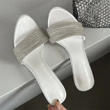 ADVBRIDGE  -  Summer Street Narrow Band Crystal Women Slippers Sexy Thin High Heels Party Prom Open Toe Slide Shoes