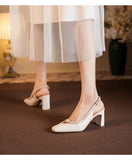 ADVBRIDGE  -  Designer Sandals Women Pumps French Women's Shoes Beige Square Toe High Heels Single Shoes Mary Sandals Sandalias De Mujer