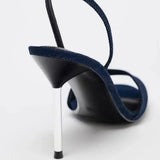 ADVBRIDGE  -  Denim Blue Thin Heeled Sandals Women Sexy Peep Toe Ankle Strap Buckle High Heels Summer Elegant Pumps Comfort Casual Sandalias