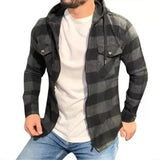 Advbridge Versatile Plaid Print Vintage Sweatshirts Spring Autumn Long Sleeve Zip Hoodies Clothing Men Drawstring Hooded Shirts Outwear