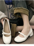 Advbridge British Style Shallow-cut Single Shoes Women Summer New Mid-heel Leather Shoes Female Round Head Mary Jane High Heels Shoes