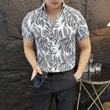 ADVBRIDGE  -  Floral print men's short-sleeved shirt, stylish summer new shirt with stand-up collar tops
