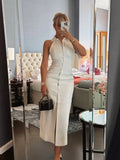 Advbridge Single Breasted White Cotton Linen Summer Dress Women 2025 Turn Down Collar Backless Halter Midi Casual Vestidos Lady Dress