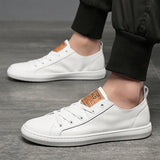 ADVBRIDGE  -  Cowhide Small White Shoes Spring and Summer New Low Top Men's Casual Shoes Breathable Leather Board Shoes Men's Shoes