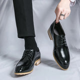 Advbridge White Fashion Men's Wedding Leather Shoes Lace-up Black Business Shoes Italy Style Point-Toe Dress Shoes Luxury Soft Wood Oxford