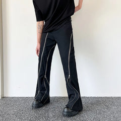 Advbridge Flare Pants Men Casual Daily Streetwear Spring Autumn Zipper Design Teenagers Trousers Fashion American Style Solid Simple Retro