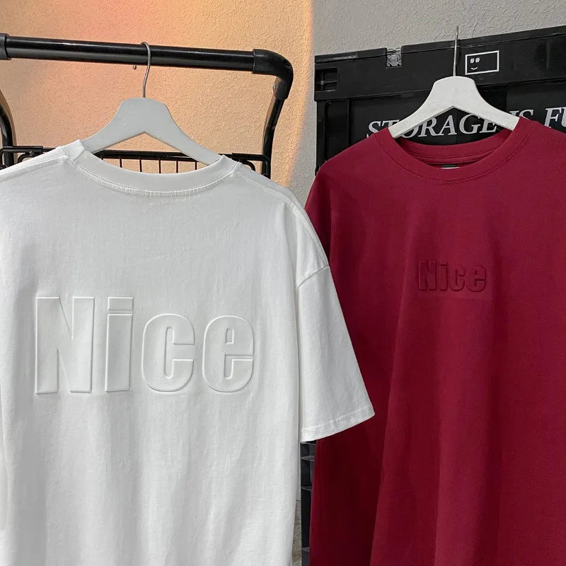 Advbridge Classic Embossed Lettering T-Shirt Summer New Men's Short Sleeve Round Neck Casual T-shirt Vintage Streetwear Plus Size Tops