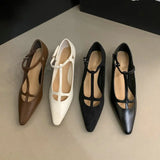 Advbridge New Retro Style Pumps Shallow Mouth Single Shoe Pointed Thin Heel Buckle Mary Jane Shoes