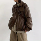 Advbridge Autumn Japanese neutral retro PU leather motorcycle jacket loose faux leather coat double chest pocket lapel couple jacket