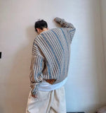 Advbridge Y2K Striped Crochet Sweater For Men Long Sleeve Knitted Tees Korean Fashion Streetwear Pullovers Patchwork Crewneck Knitwear