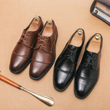 Advbridge Men Formal Shoes Leather Business Casual Shoes High Quality Dress Pointed Luxury Male Oxfords Office Triple Joint Leather Shoes