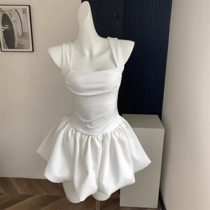 Advbridge Sweet Kawaii White Mini Dress Elegant Sexy Balletcore Women Korean Y2k Summer Short Dresses Party Dress French Vintage