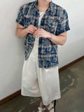 ADVBRIDGE  -  Men's Tie Dye Short Sleeve Shirts New 2025 Summer Loose Plaid Korean Turn-down Collar Trendy Male Clothing Loose Fiting